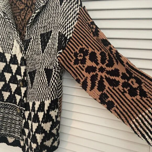 Free People Black and Brown Geometric Cardigan - Picture 4 of 6